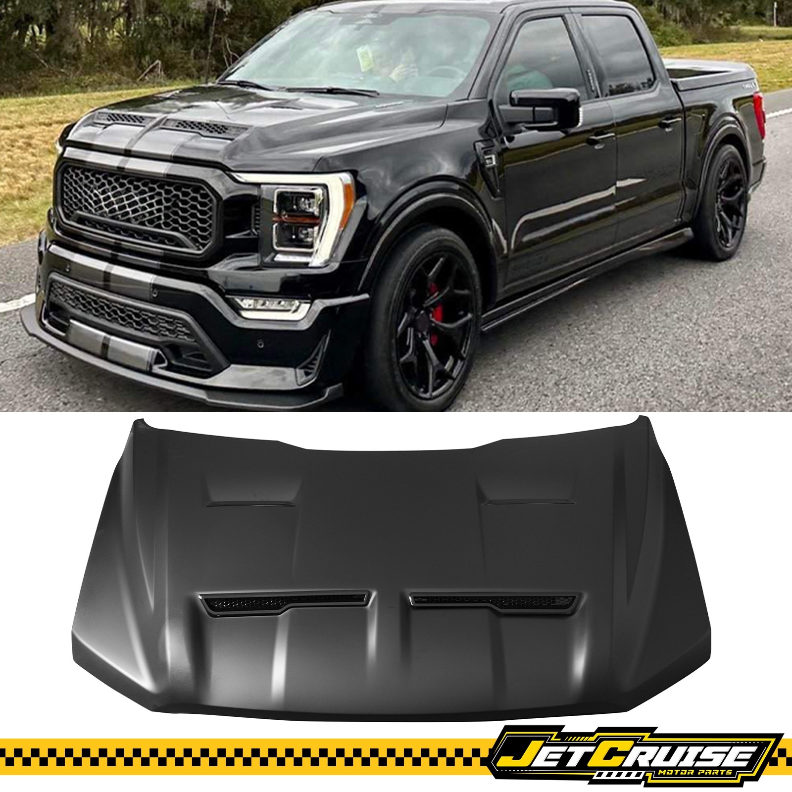 For 21-26 Ford F-150 Hood Cover Shelby Super Snake Style Engine Bonnet Panel