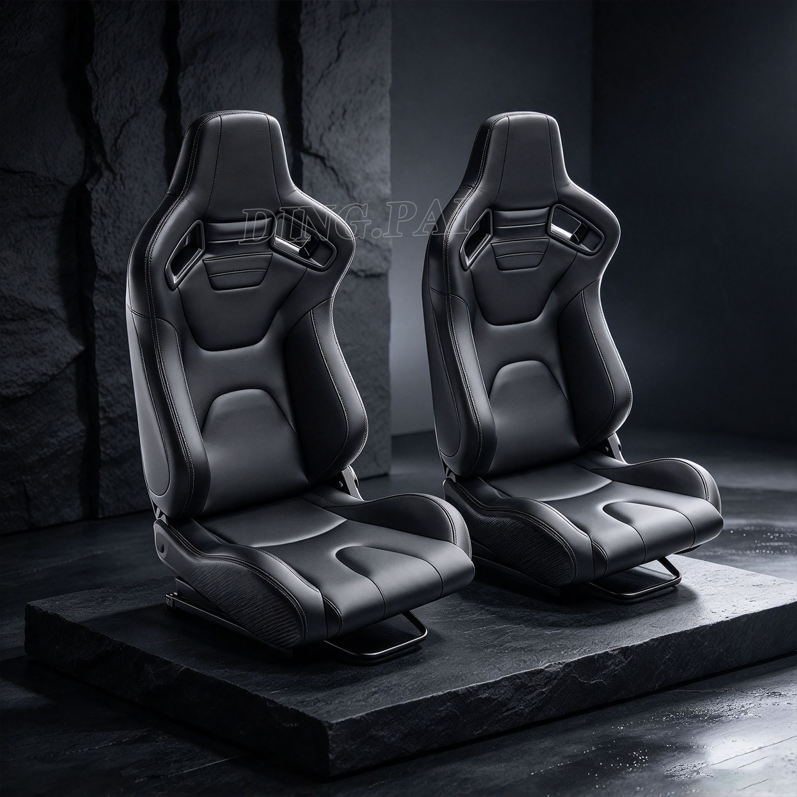 Universal PVC Leather Reclinable Black Racing Seats Car Seats Pair