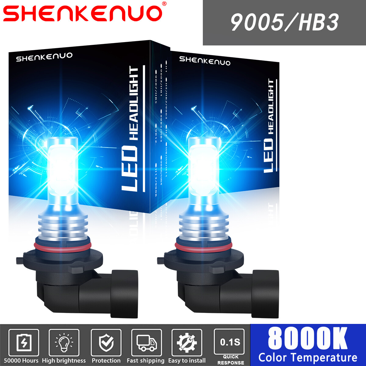2x 9005/HB3 LED Headlight Kit Combo Bulbs 8000K High BEAM Super Bright ICE BLUE 2x 9005/HB3 LED Headlight Kit Combo Bulbs 8000K High BEAM Super Bright ICE BLUE