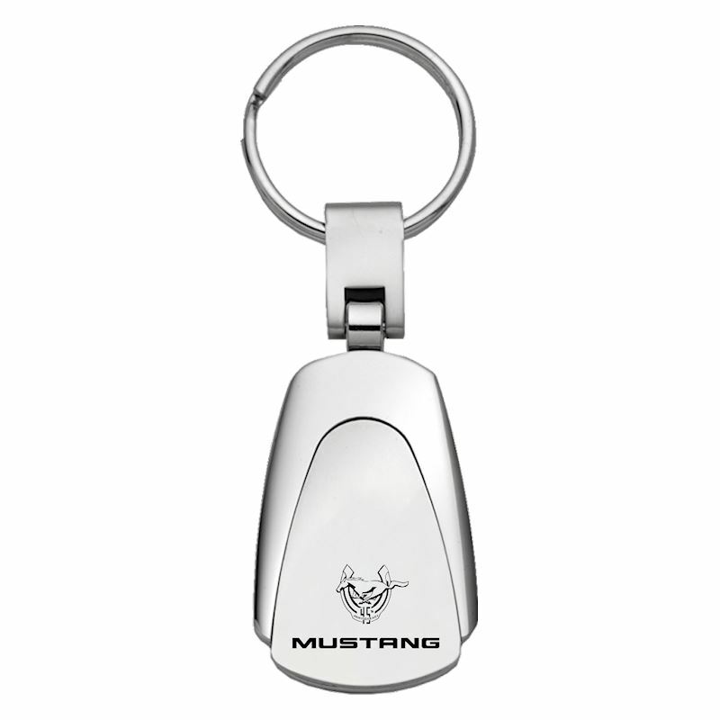 Key Chain - Silver - Mustang 45th Anniversary Logo Teardrop Fob - 45 Years LOOK