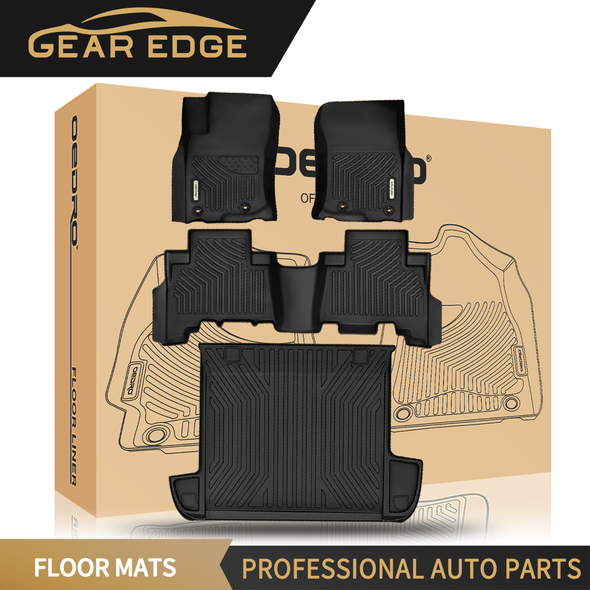 Car 3D Floor & Trunk Mat Cargo Liner For 2013-2024 Toyota 4Runner All Weather