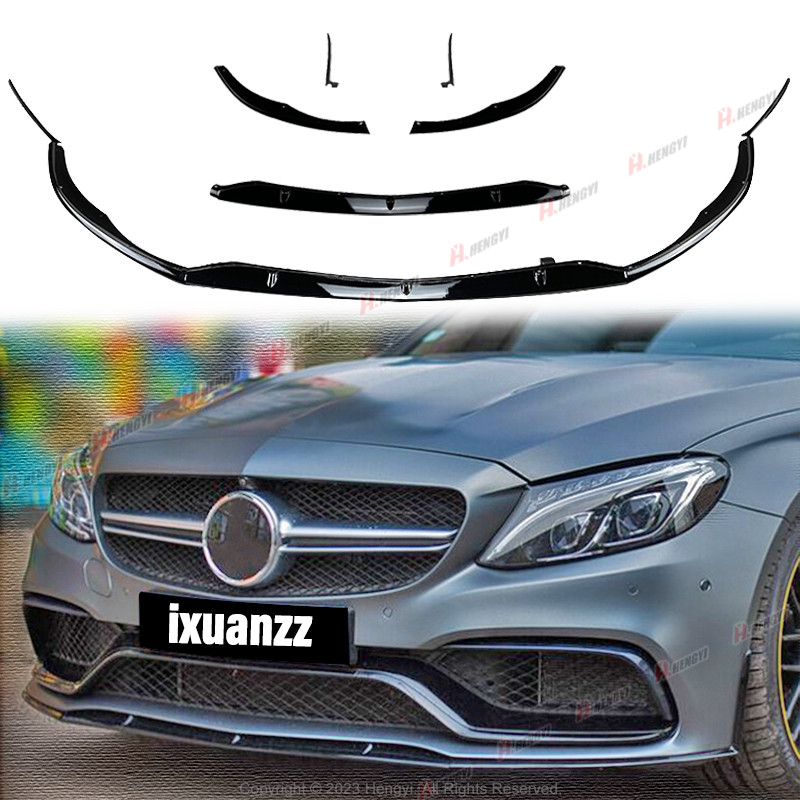 For Mercedes C205 C63 AMG Coupe 2015-2021 Front Spoiler Lip Splitter GLOSS BLACK