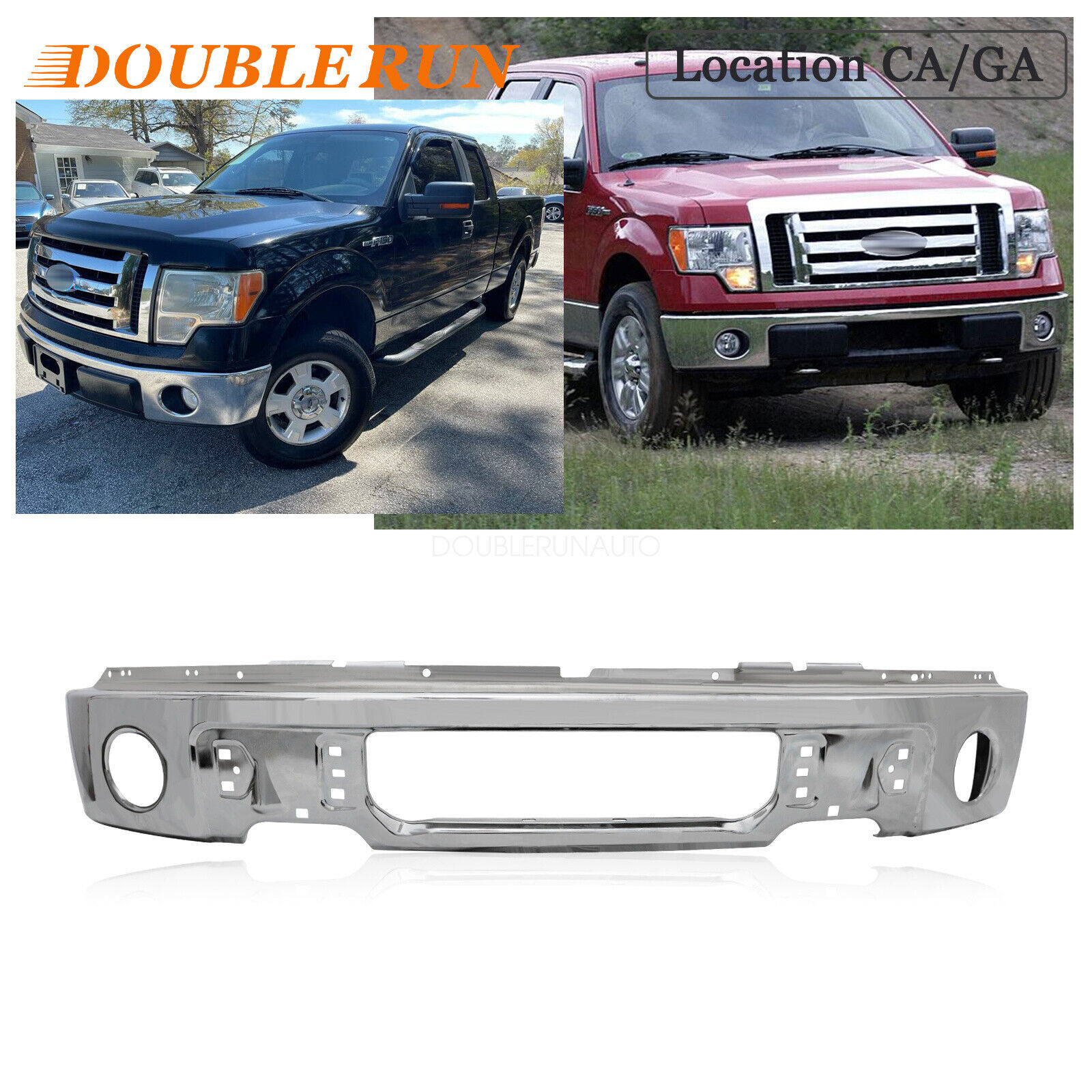 For 2009-2014 Ford F150 NEW Chrome Steel Front Bumper Face Bar w/Fog Hole