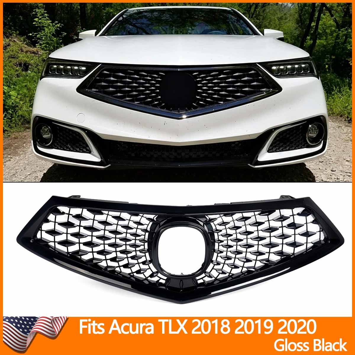 Fits 2018 2019 2020 Acura TLX Front Bumper Grille Grill Assembly All Gloss Black Fits 2018 2019 2020 Acura TLX Front Bumper Grille Grill Assembly All Gloss Black