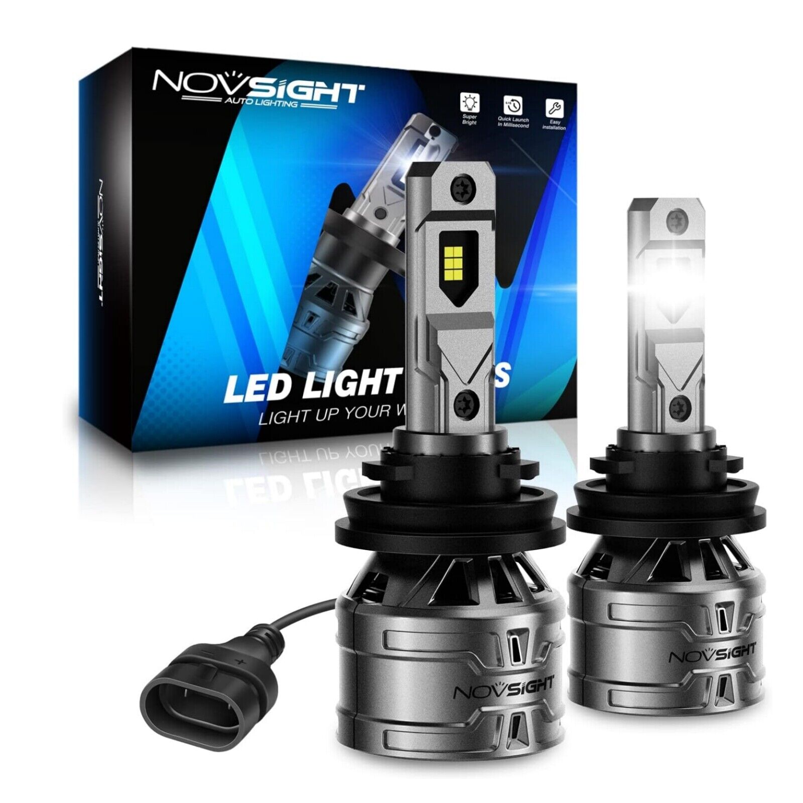 NOVSIGHT 60W H11 LED Headlight Bulbs High Low Beam Super Bright 6500K White