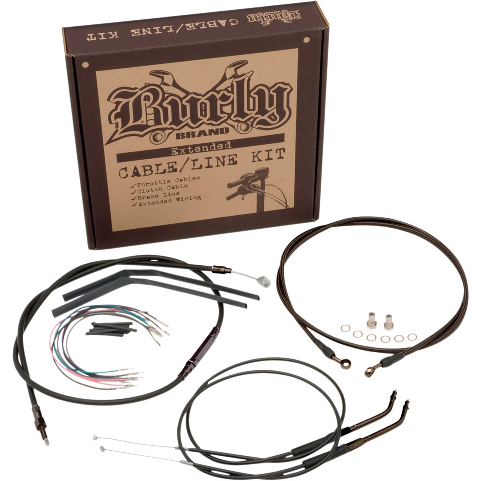 Burly Brand Complete Black Vinyl Handlebar Cable/Brake Line Kit For 16\