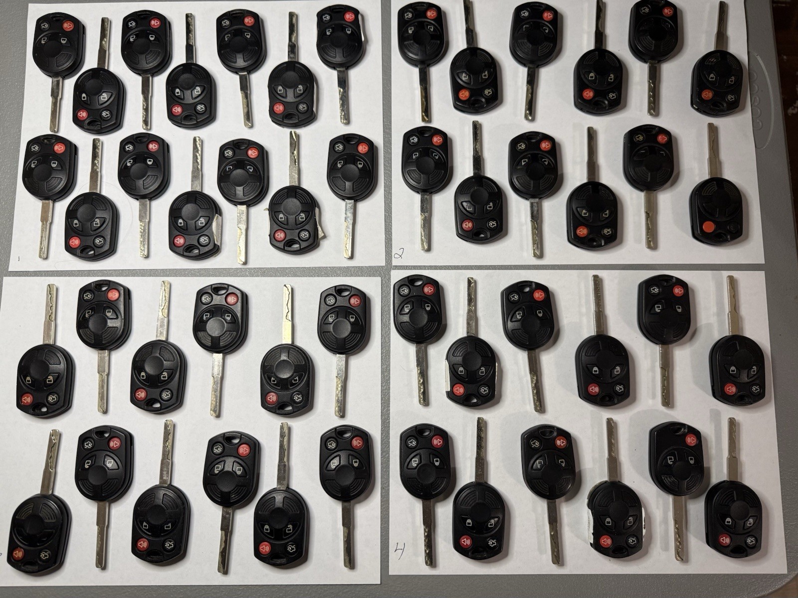OEM Used Ford 3-Button Remote Head Keys Lot of 50 Mixed Cut Blades As-Is