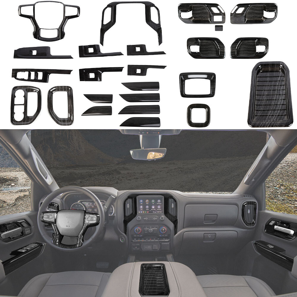 24x Black Wood Grain Center Console Dash Covers Kit For Chevy Silverado 2019-24