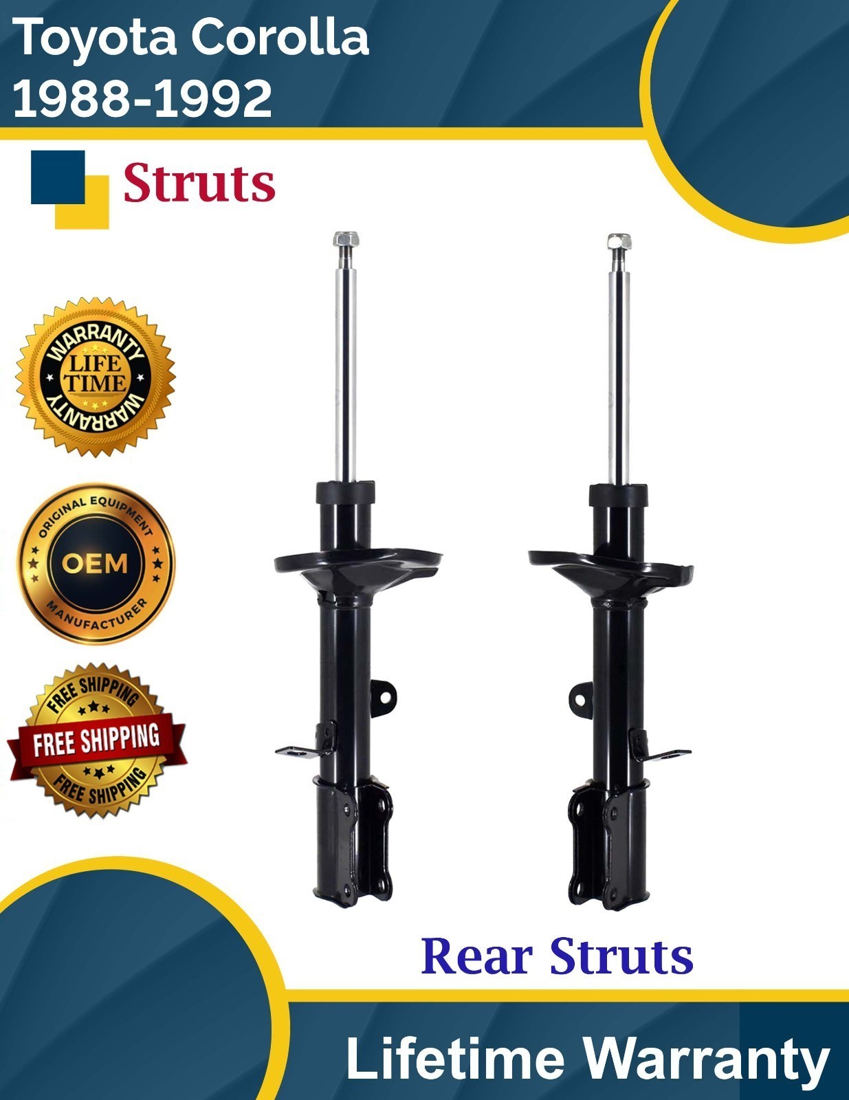 New OE Rear Struts For 1988-1992 Toyota Corolla Lifetime Warranty