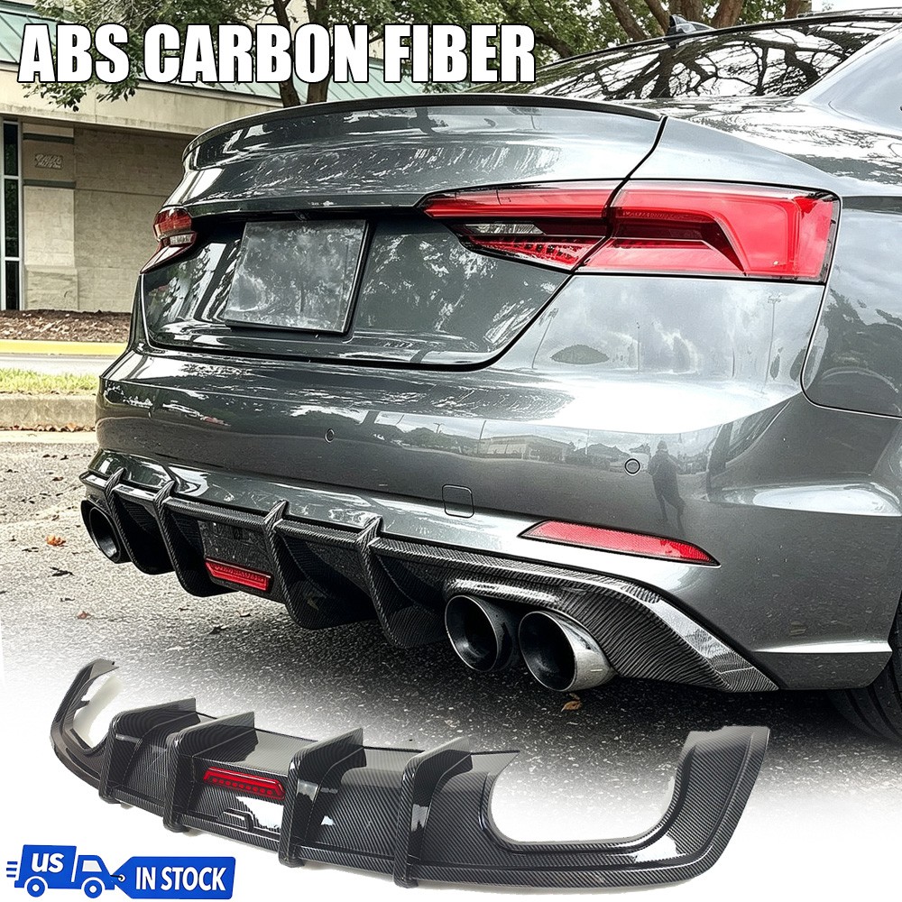For Audi A5 B9 Sline S5 2017-19 ABS Carbon Fiber Rear Bumper Lip Diffuser W/LED For Audi A5 B9 Sline S5 2017-19 ABS Carbon Fiber Rear Bumper Lip Diffuser W/LED
