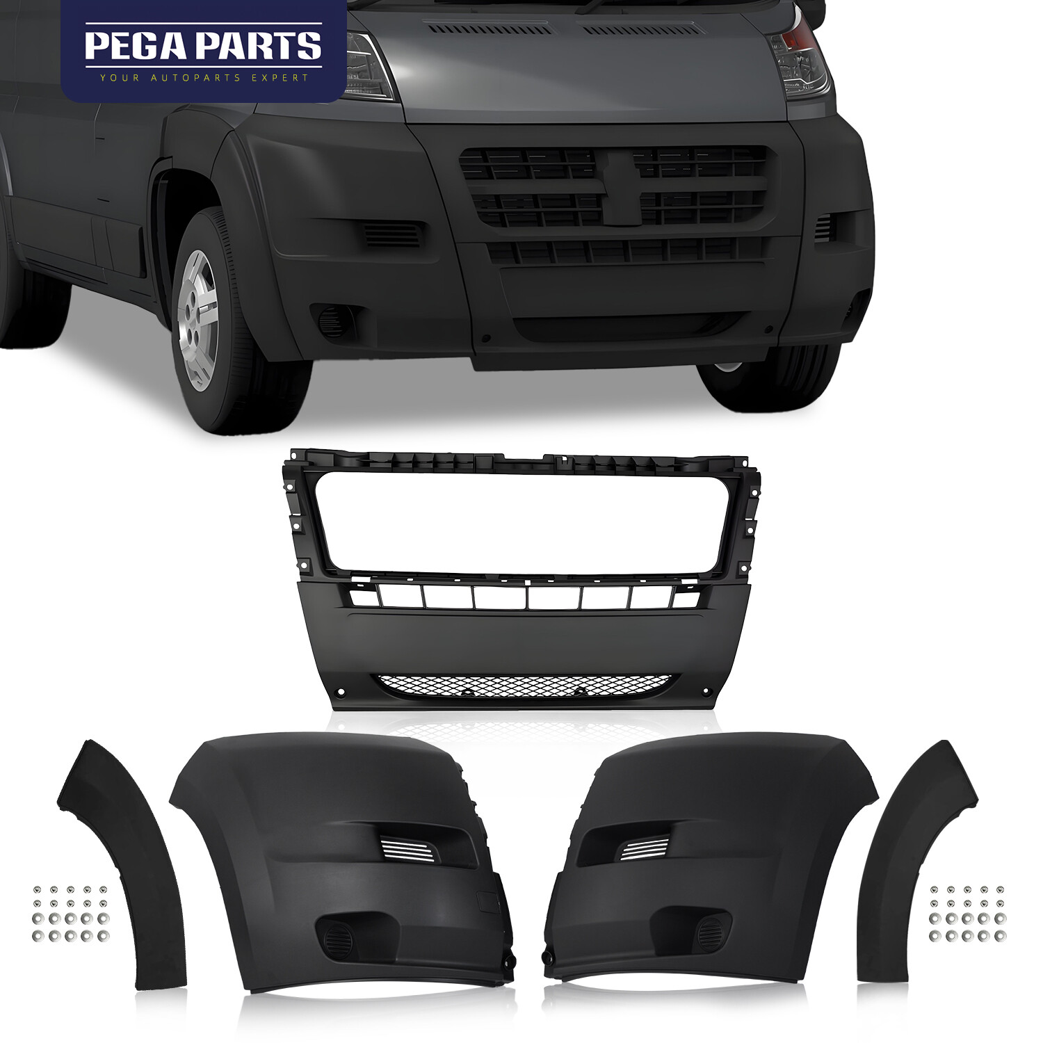 3PC For 2014-2018 Ram Promaster 1500 2500 3500 Front Bumper Covers W/Side Flares