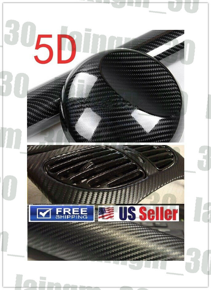 30x152cm PVC 5D Carbon Fiber Vinyl Foil Film Car Wrap Roll Sticker Decal Gloss