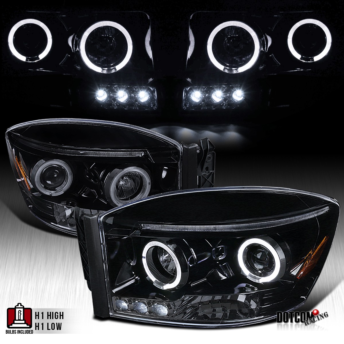 Fit 2006-2008 Dodge Ram 1500 2500 3500 Black Smoke LED Halo Projector Headlights Fit 2006-2008 Dodge Ram 1500 2500 3500 Black Smoke LED Halo Projector Headlights