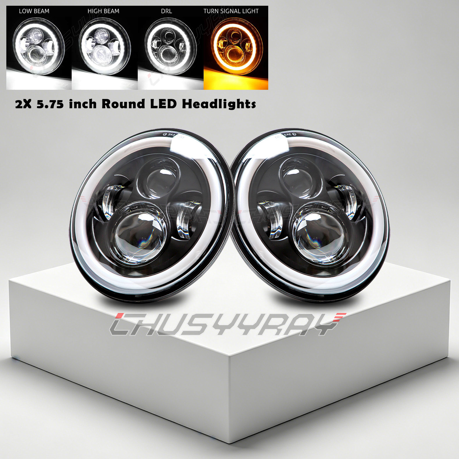2X 5 3/4 5.75\'\' Inch Round LED Headlights Projector DRL with Turn Signal For Car 2X 5 3/4 5.75\'\' Inch Round LED Headlights Projector DRL with Turn Signal For Car