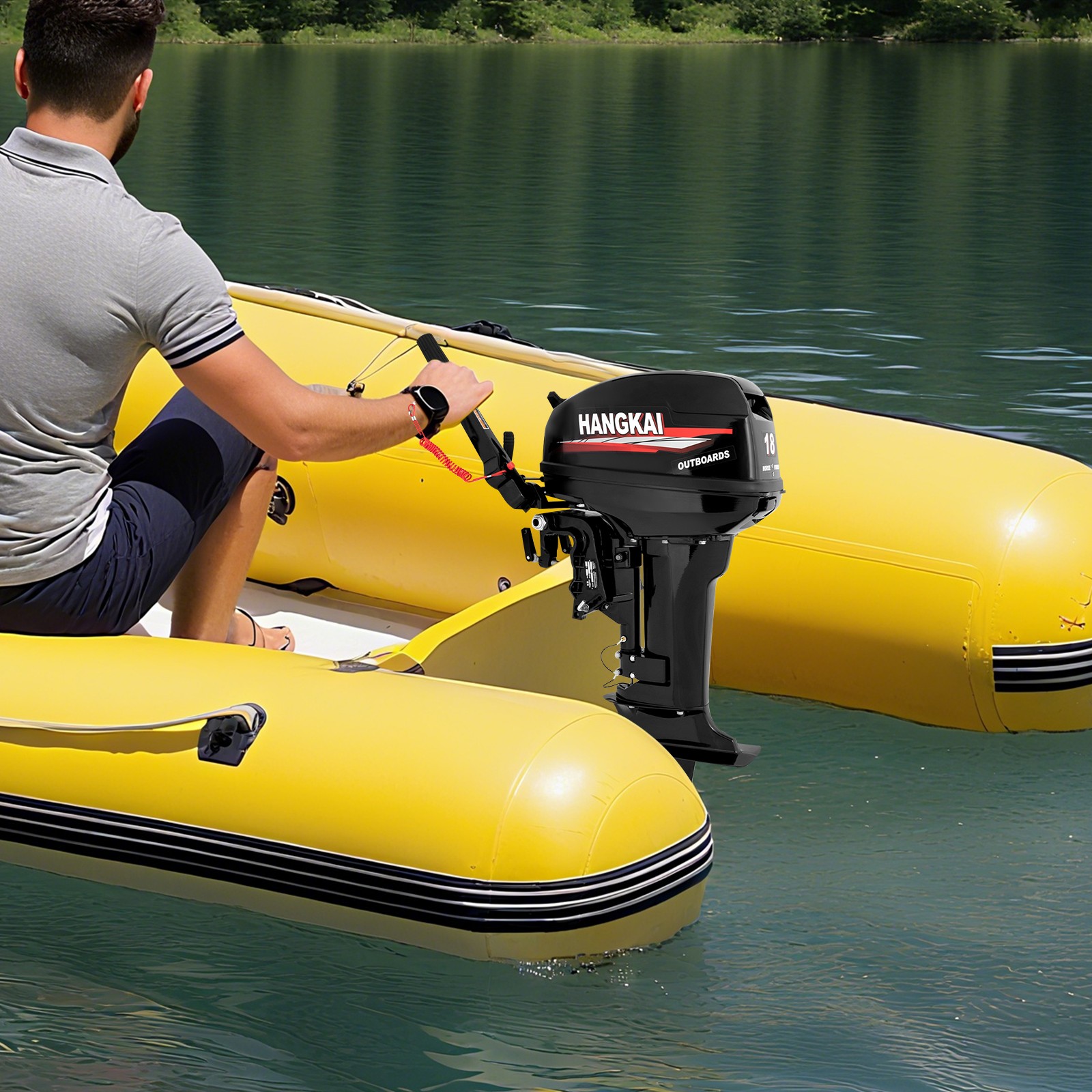 HANGKAI 2 Stroke 18HP Outboard Motor Fishing Outboard Engine Water Cooling 246cc