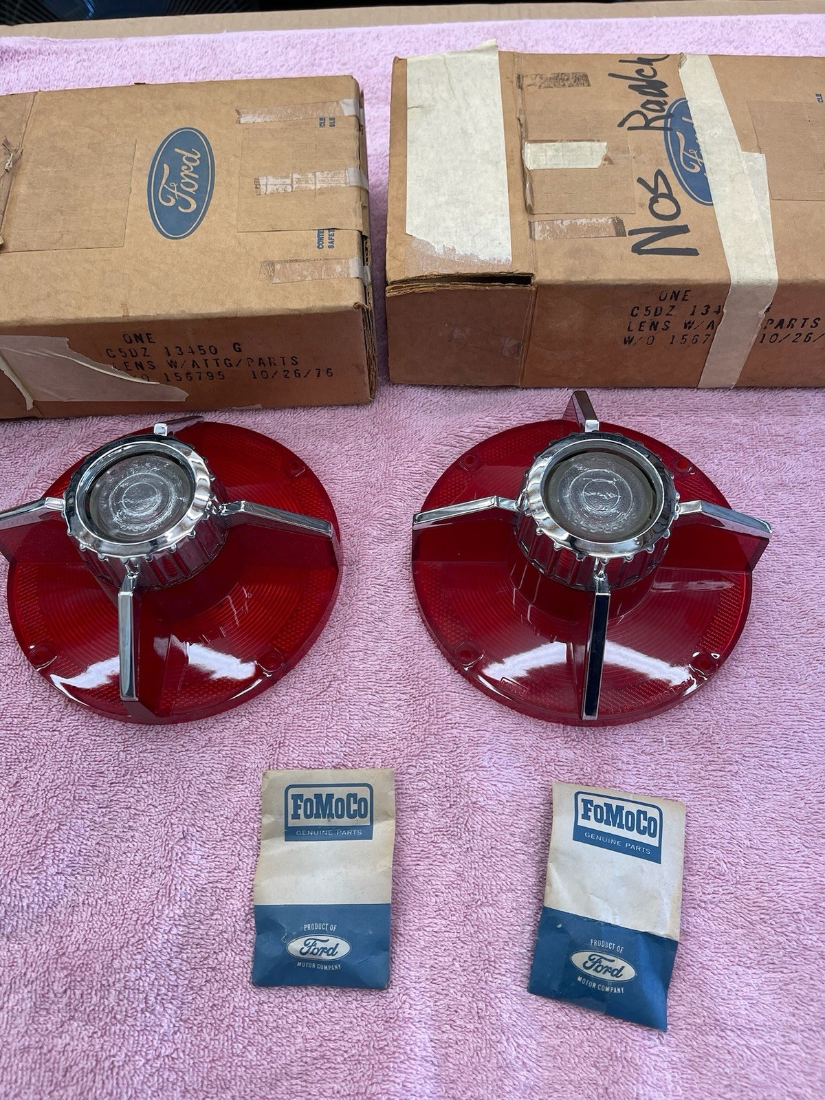 NOS 1965 Ford Falcon Ranchero Tail Light Lens Pair Backup Light Bezel NOS 1965 Ford Falcon Ranchero Tail Light Lens Pair Backup Light Bezel