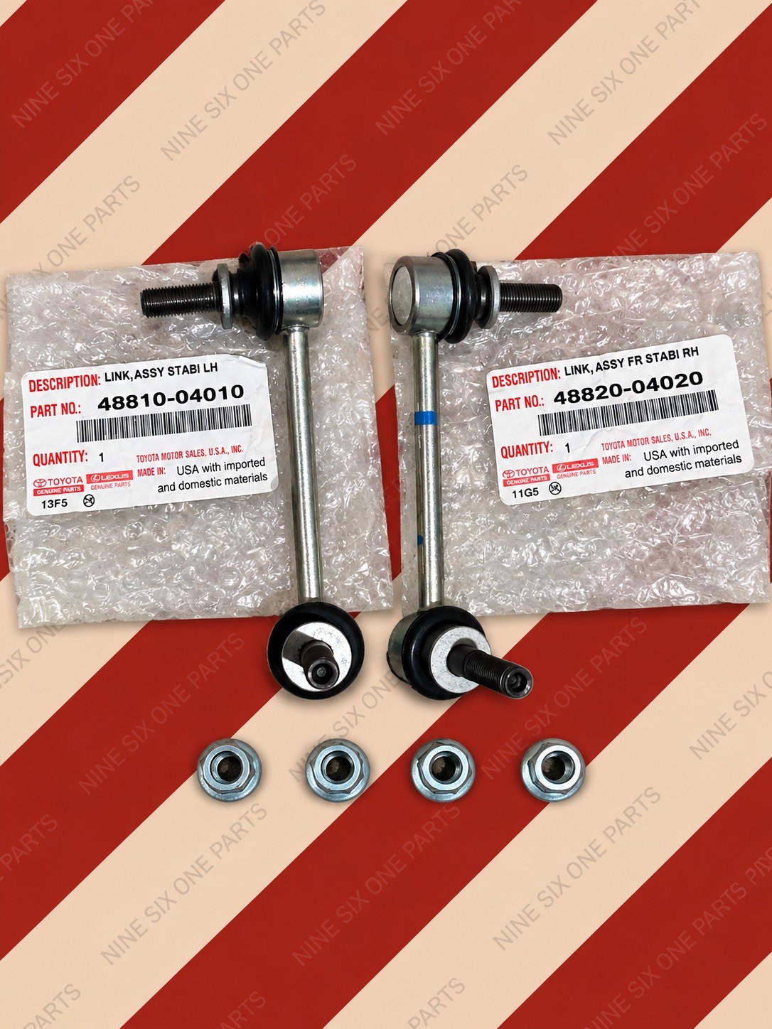 (4881004010 + 4882004020) Toyota Genuine Front LH&RH Stabilizer Bar Links w/nuts