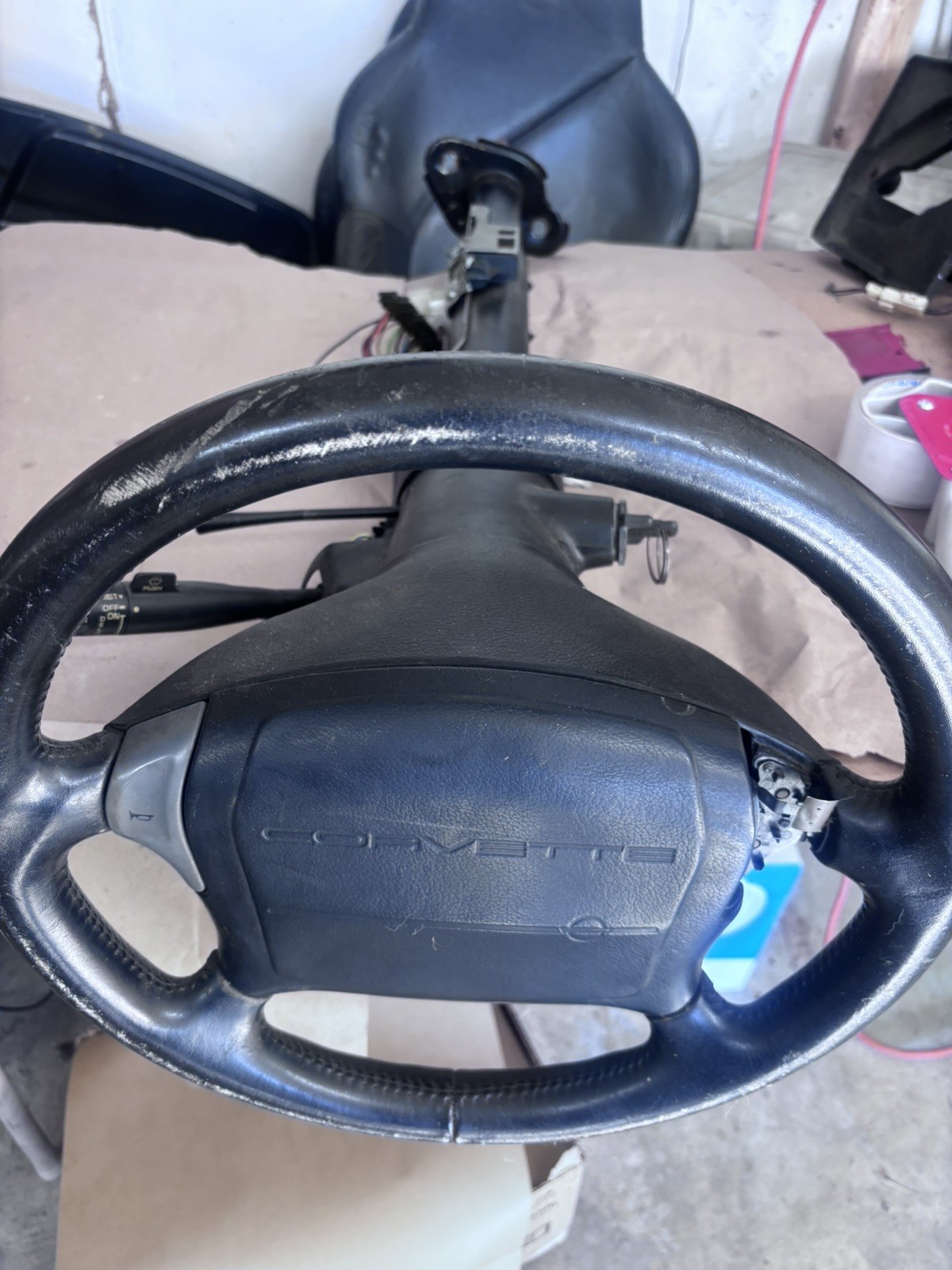 1992 Chevy Corvette C4 Steering Column, Keys & Steering Wheel Black Leather OEM