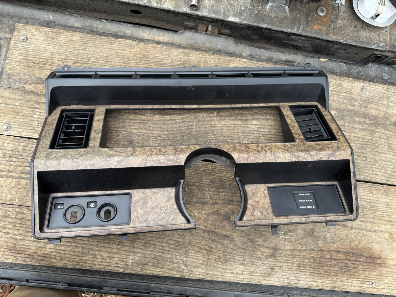 83-86 Ford F250 And F350 Wood Grain Diesel Air Conditioning Gauge Cluster Bezel