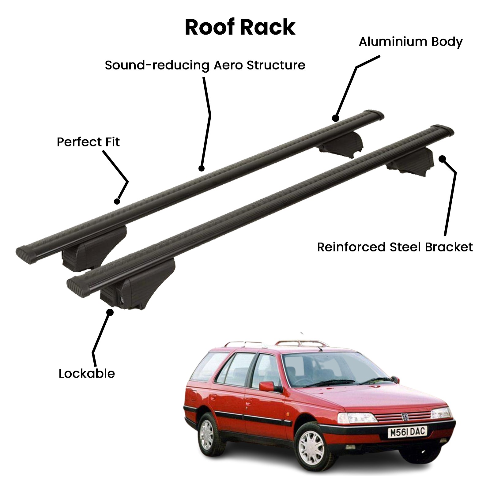 2 Pcs Black Cross Bars for  PEUGEOT 405 SW 1989-1997