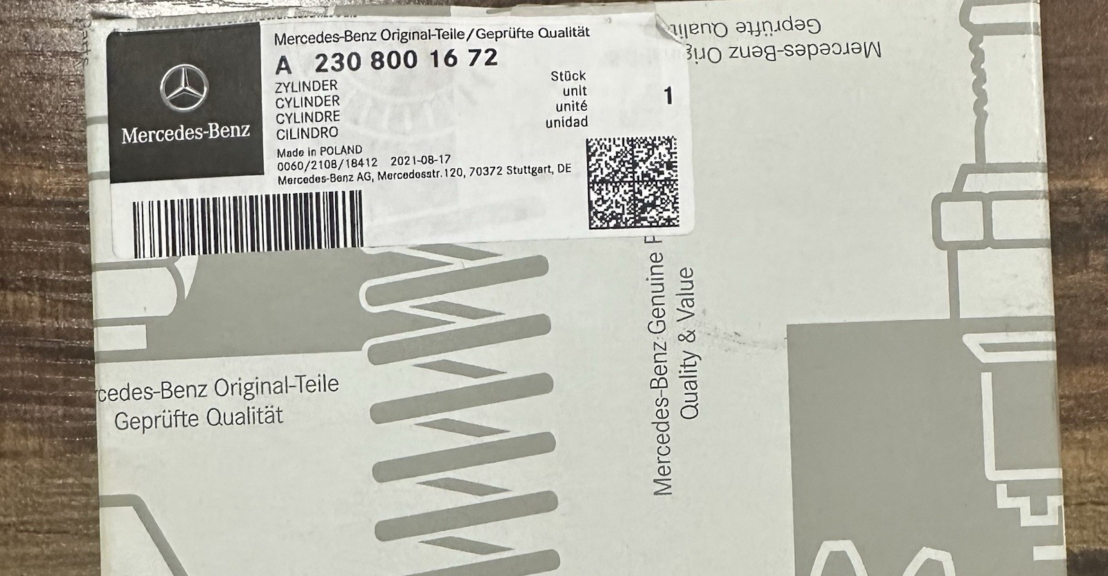 A2308001672 GENUINE Cylinder . Mercedes Benz. FAST SHIPPING A2308001672 GENUINE Cylinder . Mercedes Benz. FAST SHIPPING