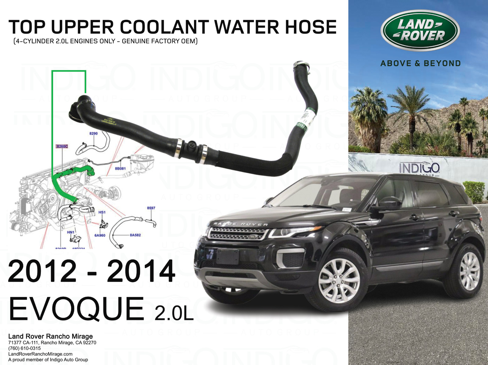 OEM RANGE ROVER TOP UPPER COOLANT WATER HOSE RANGE EVOQUE 2.0L E-LR094509
