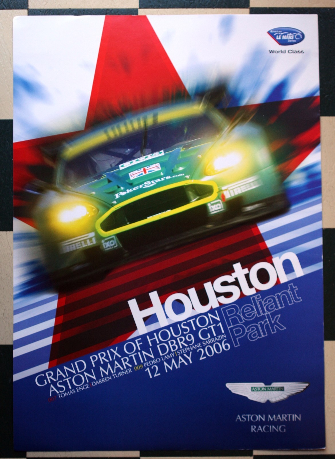 2 x ASTON MARTIN DBR9 GT1 POSTER HOUSTON & MID-OHIO ALMS AMERICAN LE MANS SERIES