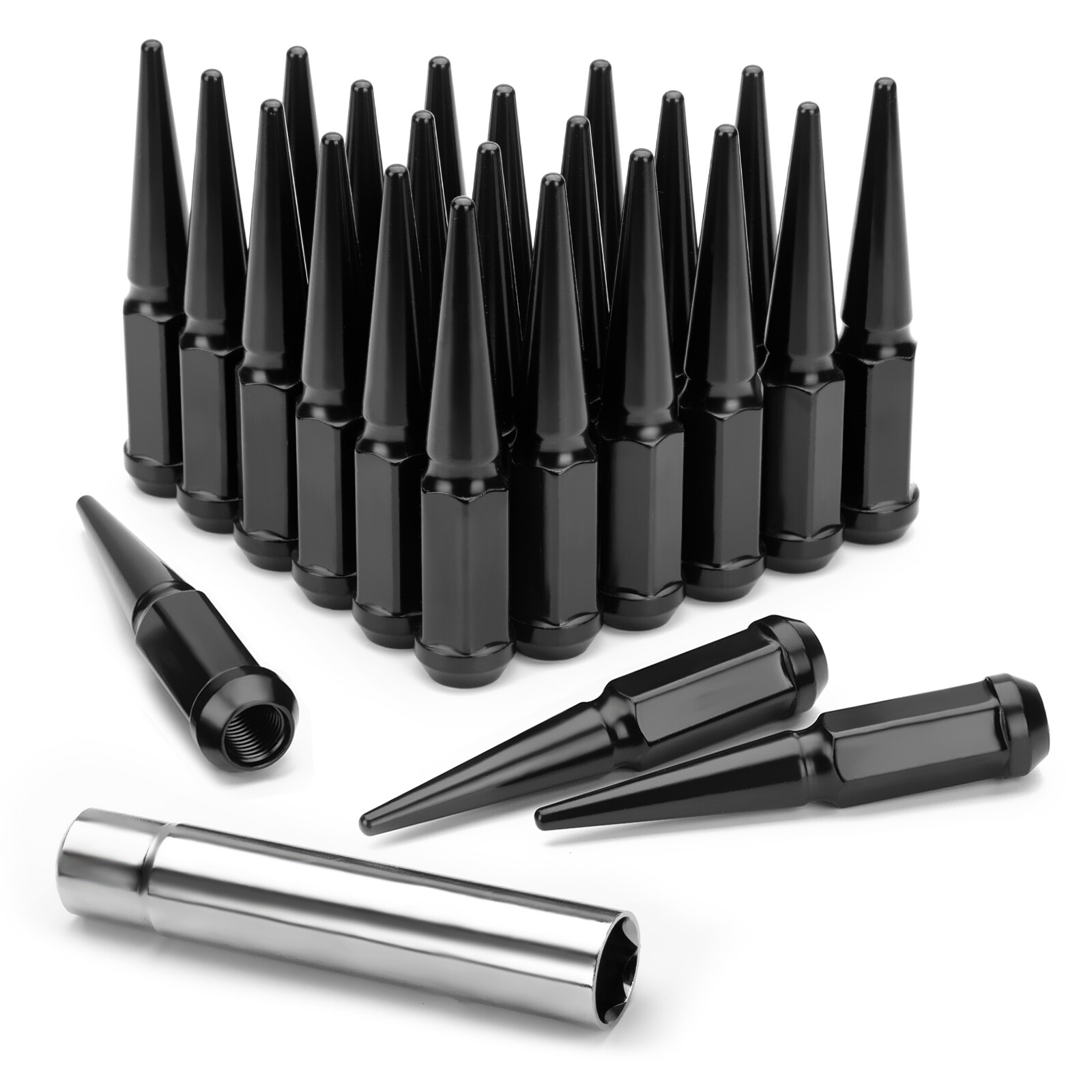 24 PCS black Spike Lug Nuts 14x1.5 For Chevy Silverado Tahoe 4.4