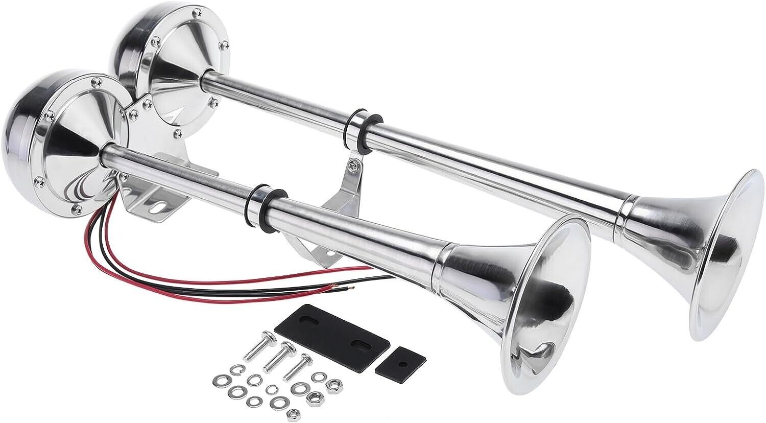 NovelBee 12v Stainless Steel Dual Trumpet Horn,125db Marine Boat Electric Horn f