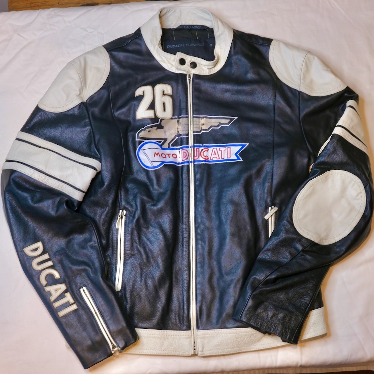 Vintage Ducati Black/Cream Leather  Motorcycle Jacket EU 54 US XL Made in Italy