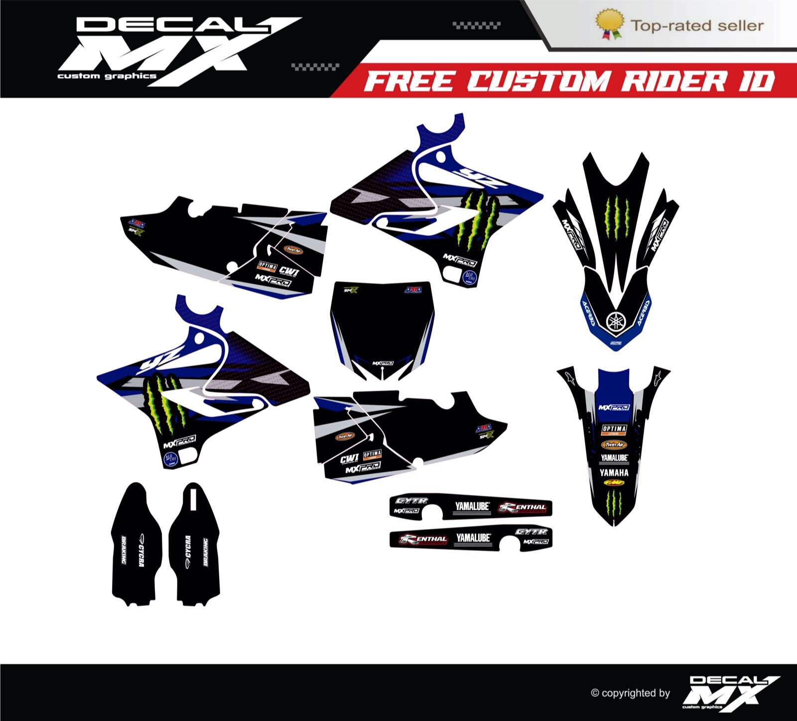 FITS YAMAHA YZ 125 YZ 250 (2015 to 2021) YZ125 YZ250 graphic kits for 2 strokes