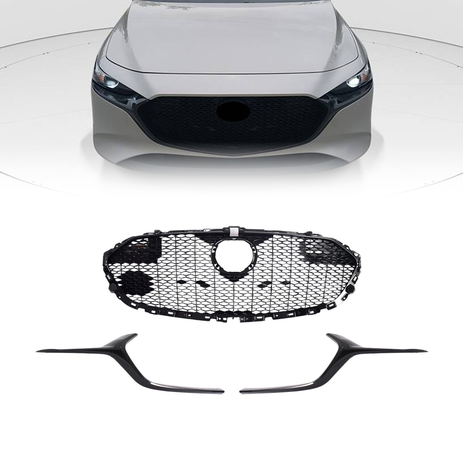 For Mazda 3 2019-2025 Hatchback Front Grille and Trims Gloss Black For Mazda 3 2019-2025 Hatchback Front Grille and Trims Gloss Black