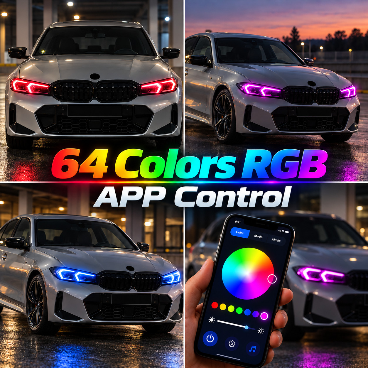 64-Color RGB Angel Eyes DRL Modules App Control For 2024+ BMW 3 Series G20 LCI