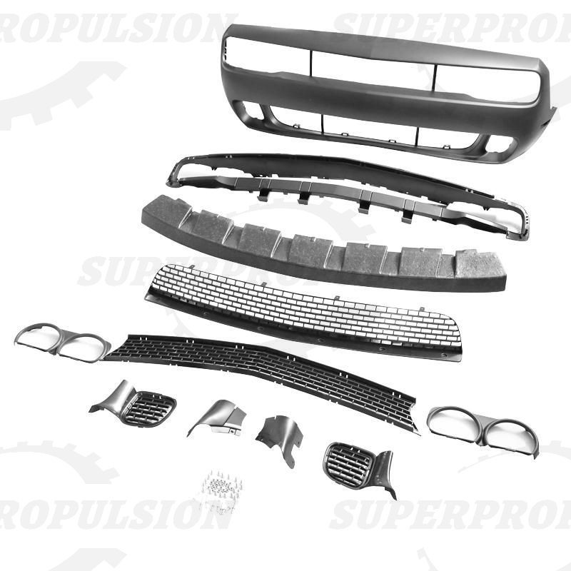Fits 15-23 Dodge Challenger Full Front Bumper Cover & Grille & Lip Hellcat Style
