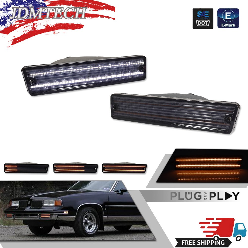 2X Smoke Front Bumper DRL Turn Signal Light For 1985-86 Oldsmobile Cutlass Salon