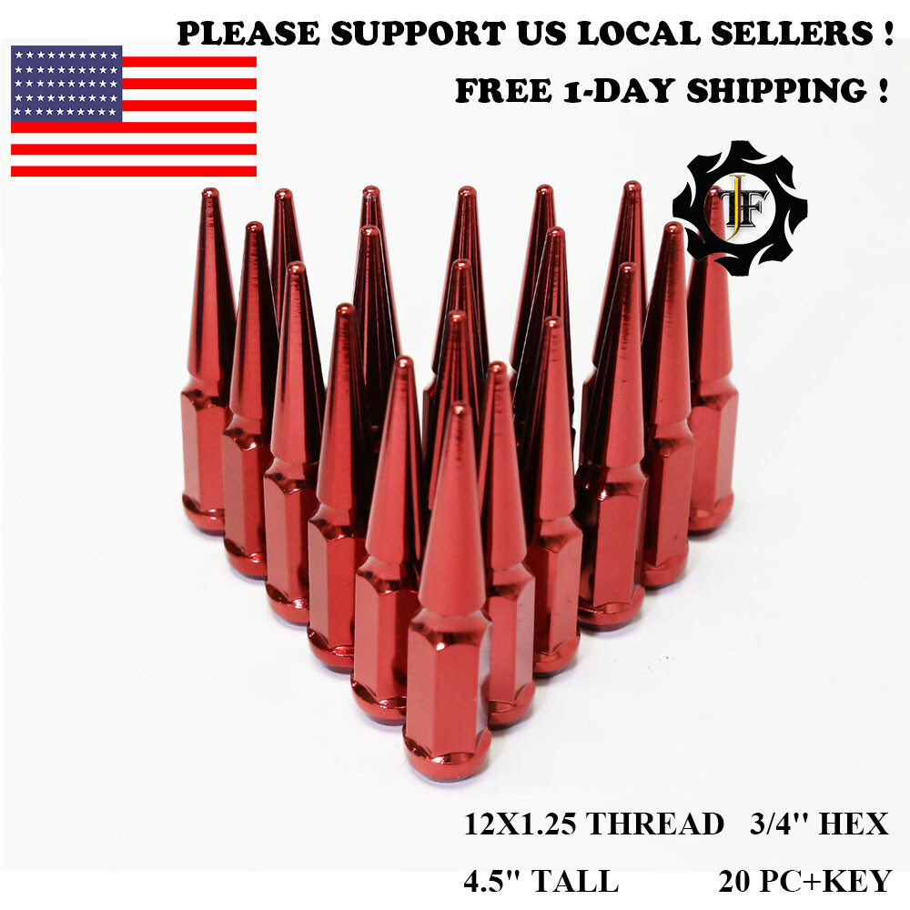 20PC+KEY FIT SUBARU 4.5\'\' TALL RED 12X1.25 CONICAL SEAT SPIKE WHEEL LUG NUTS 20PC+KEY FIT SUBARU 4.5\'\' TALL RED 12X1.25 CONICAL SEAT SPIKE WHEEL LUG NUTS