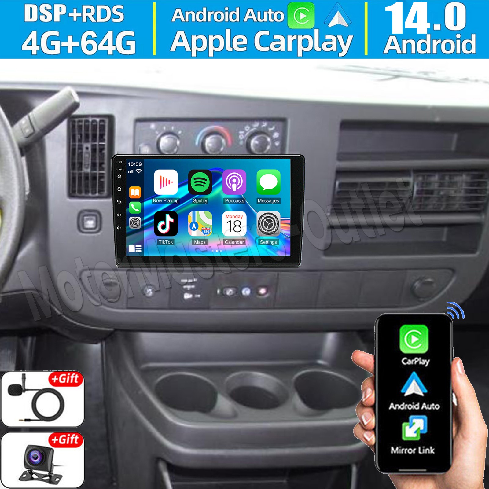 10'' Android 14 Carplay For Chevrolet Express Van 2008-2024 Car Stereo Radio GPS