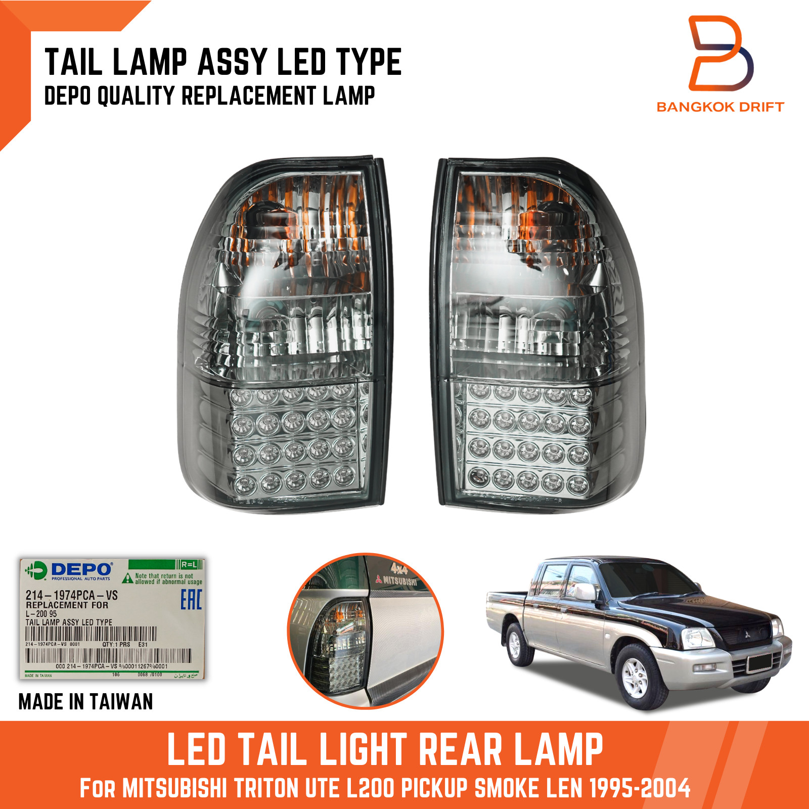 DEPO SMOKE LED TAIL LIGHT REAR LAMP FOR MITSUBISHI TRITON L200 MK STRADA 95-04