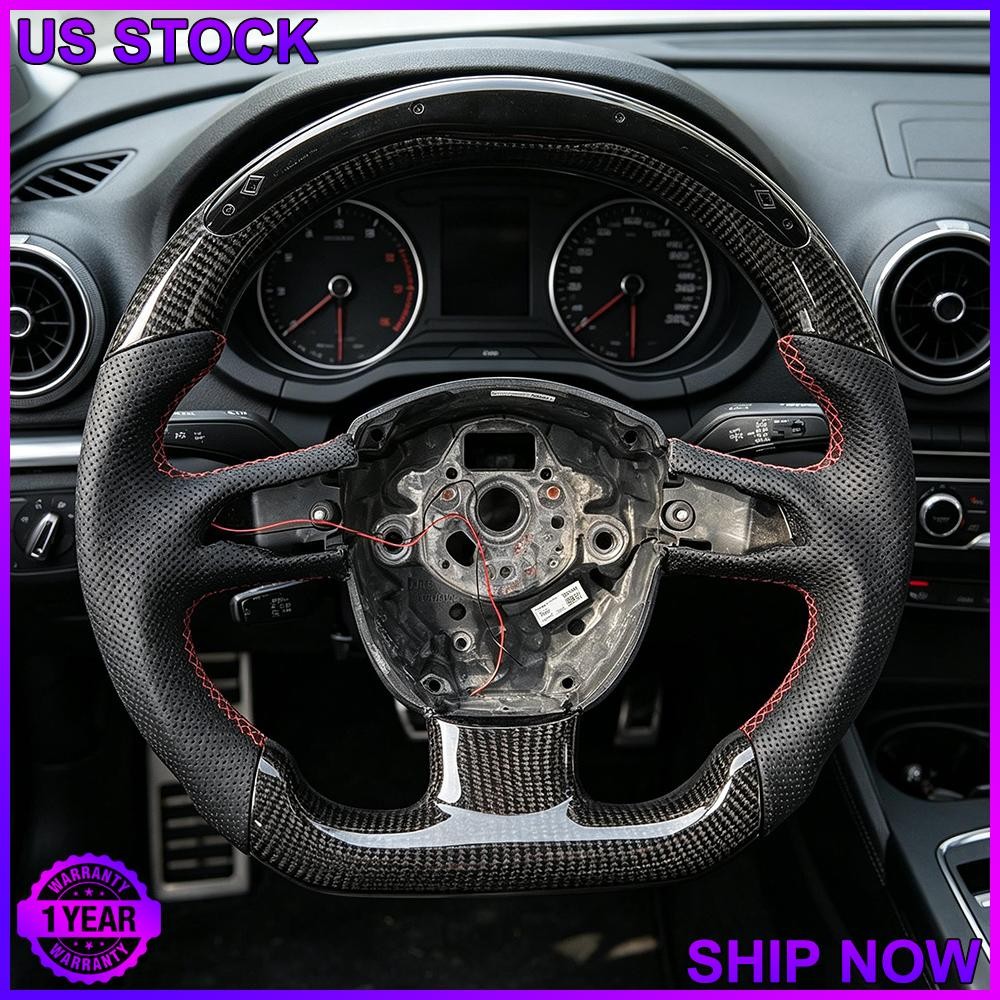 FOR AUDI A4 A5 2004-2012 CARBON FIBER FLAT CUSTOMIZED SPORT LED STEERING WHEEL.