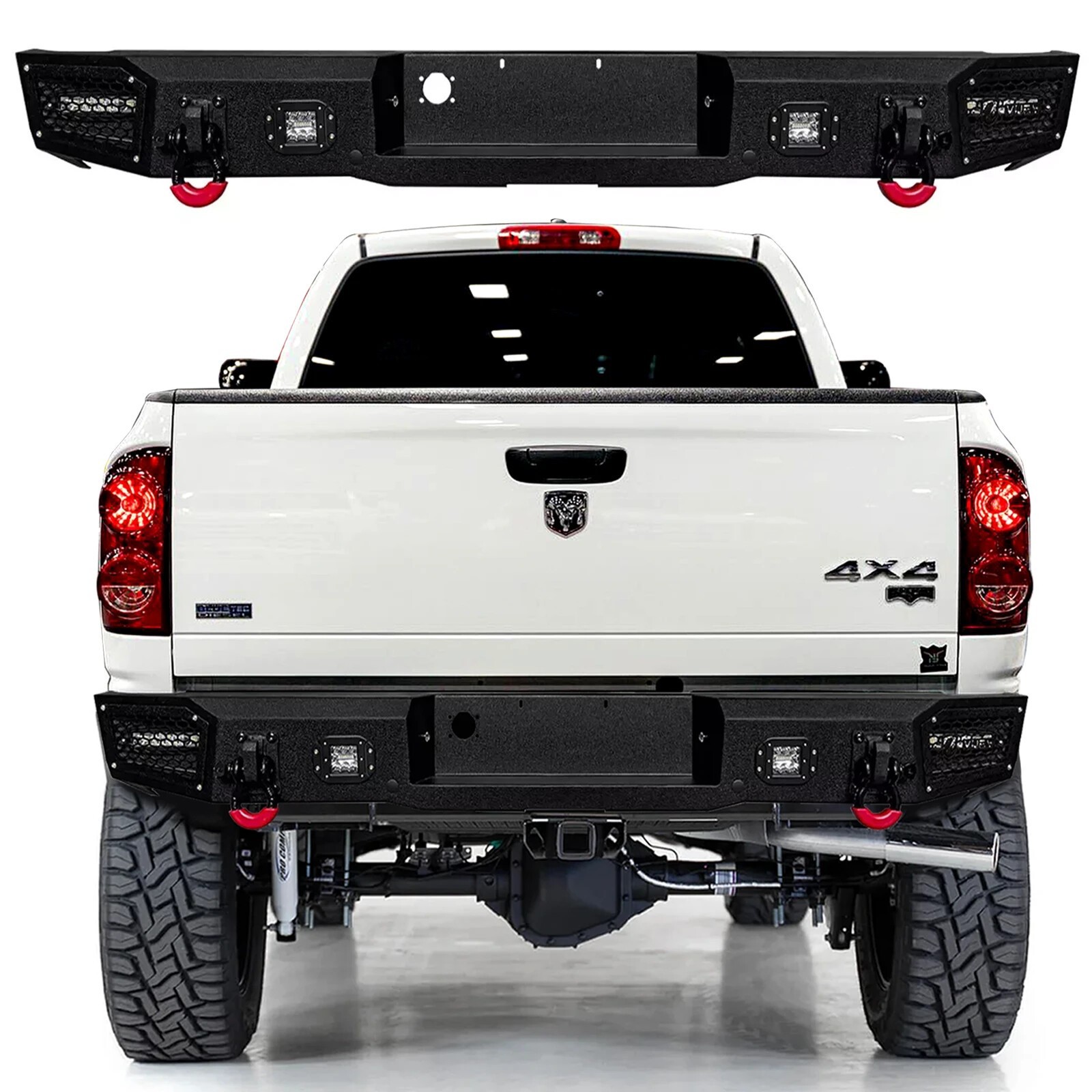 Vijay For 2003-2009 Dodge Ram 2500 3500 Steel Rear Bumper w/ LED Lights D-Rings