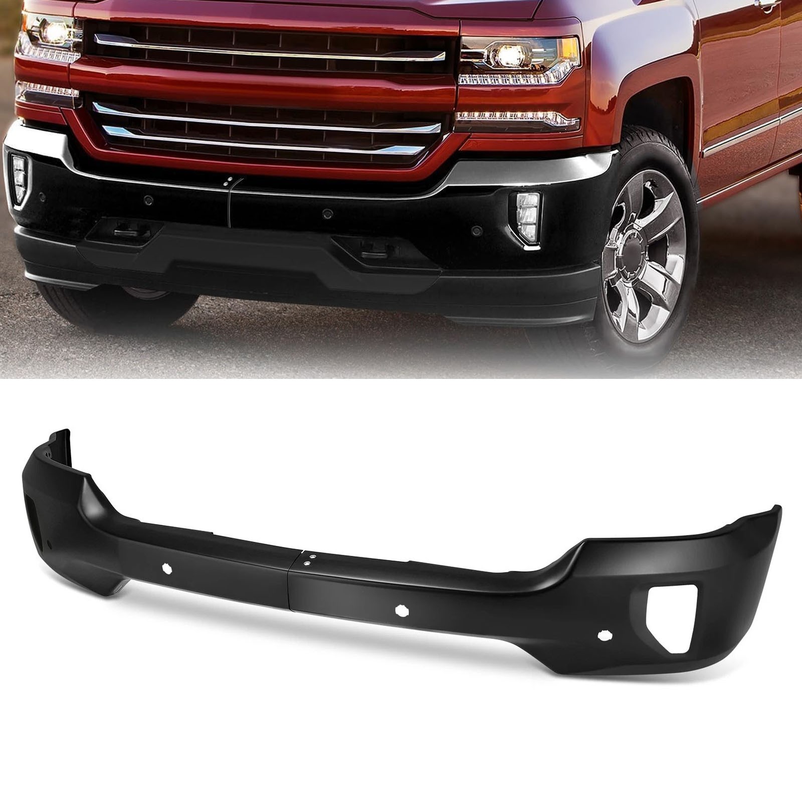 Black Front Bumper Face Bar For 2016-2019 Silverado 1500 GM1002863 W/ fog+Sensor