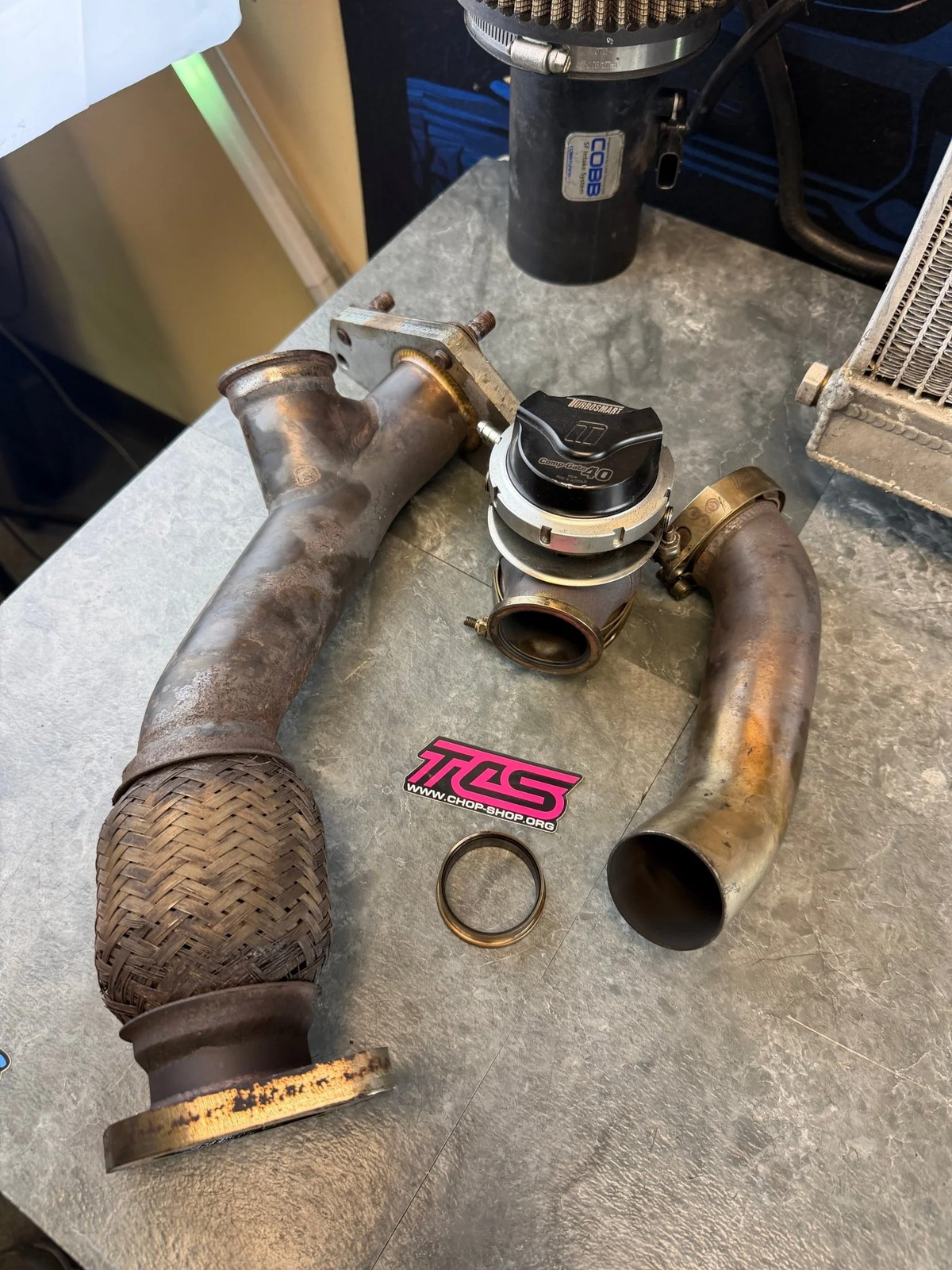 PLM EWG kit 2 bolt w: turbosmart 40 MM external wastegate Subaru STi & wrx legac PLM EWG kit 2 bolt w: turbosmart 40 MM external wastegate Subaru STi & wrx legac