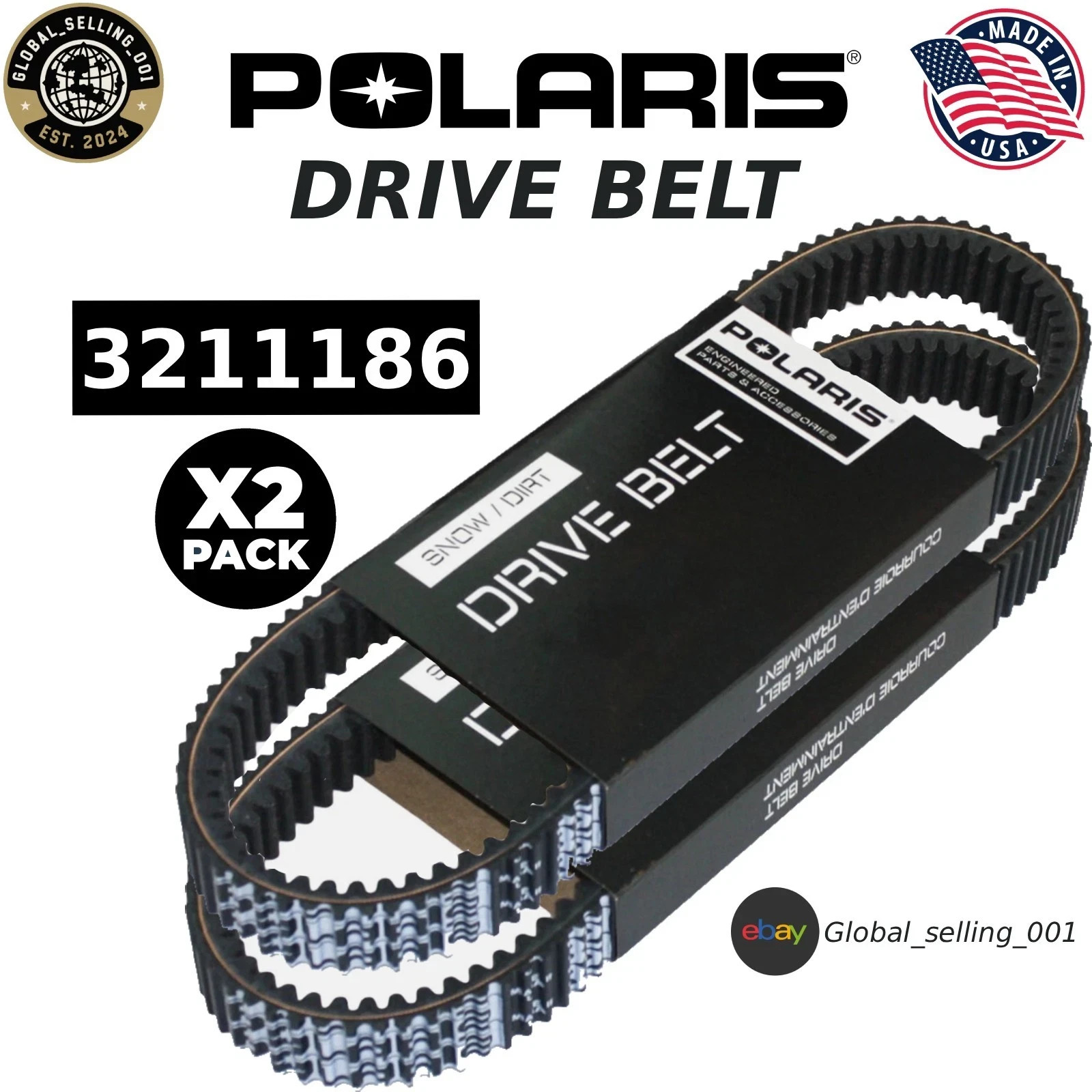 2 Pack OEM Polaris 3211186 Drive Belt RZR XP Turbo XP4 Ranger Xpedition CVT