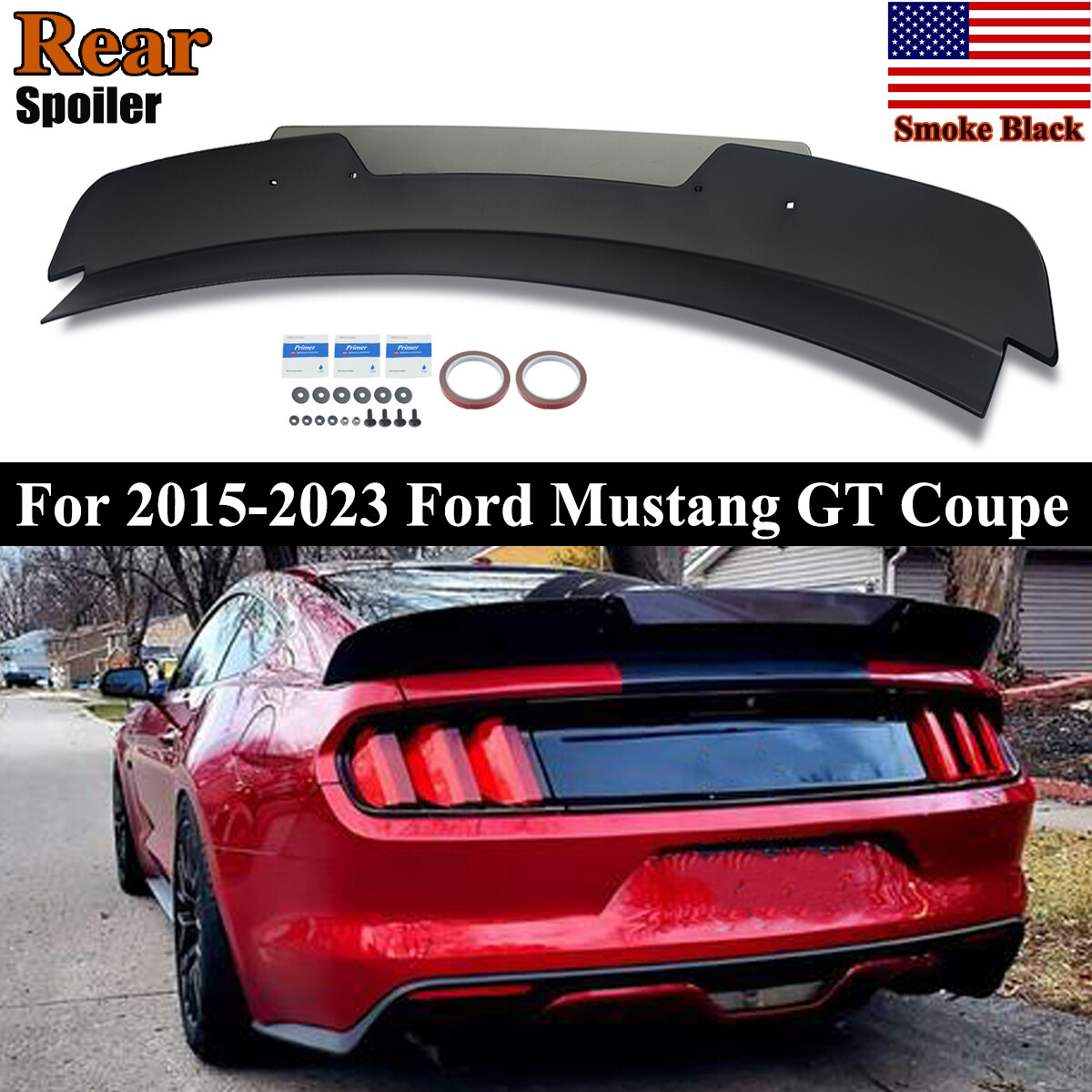 2PCS Smoke Black Rear Spoiler Wing W/Wicker Bill Flap For 2015-2023 Ford Mustang
