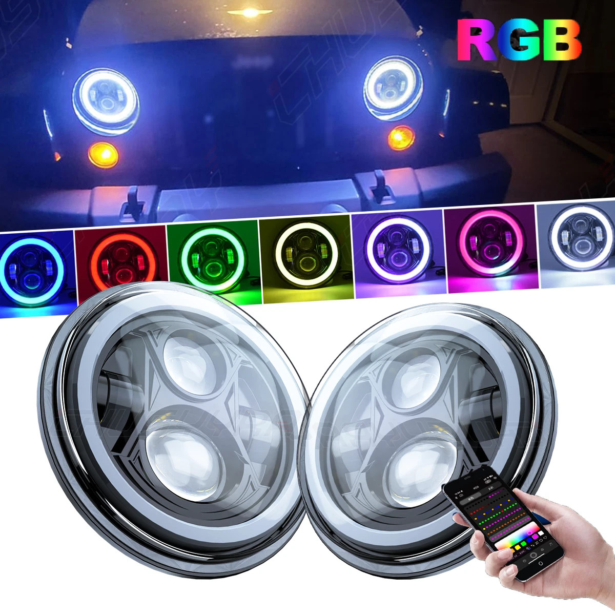 RGB Halo Led Headlights DRL for Jeep Wrangler JL JLU Gladiator 2018-2023 2024