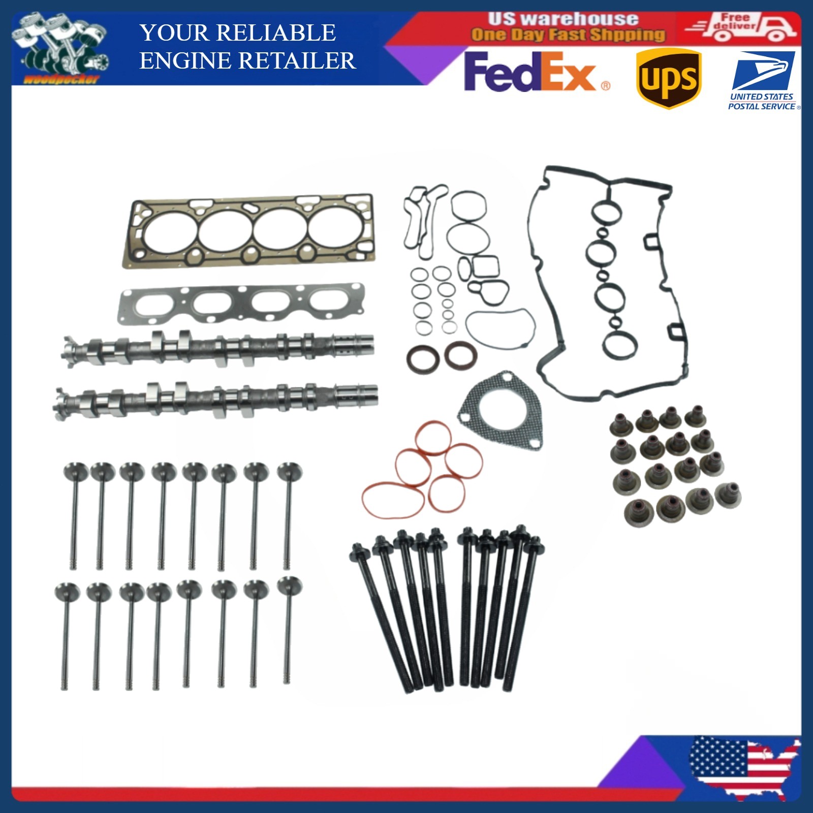 1.8L Camshaft & Head Gasket Set & Bolt & Valves For 2011-2017 Chevy Cruze Sonic 1.8L Camshaft & Head Gasket Set & Bolt & Valves For 2011-2017 Chevy Cruze Sonic