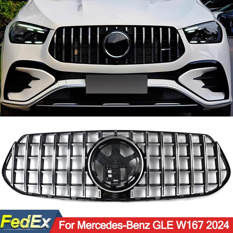GT R Front Bumper Grille Chrome+Black Fits Mercedes-Benz W167 GLE450 2023-2025
