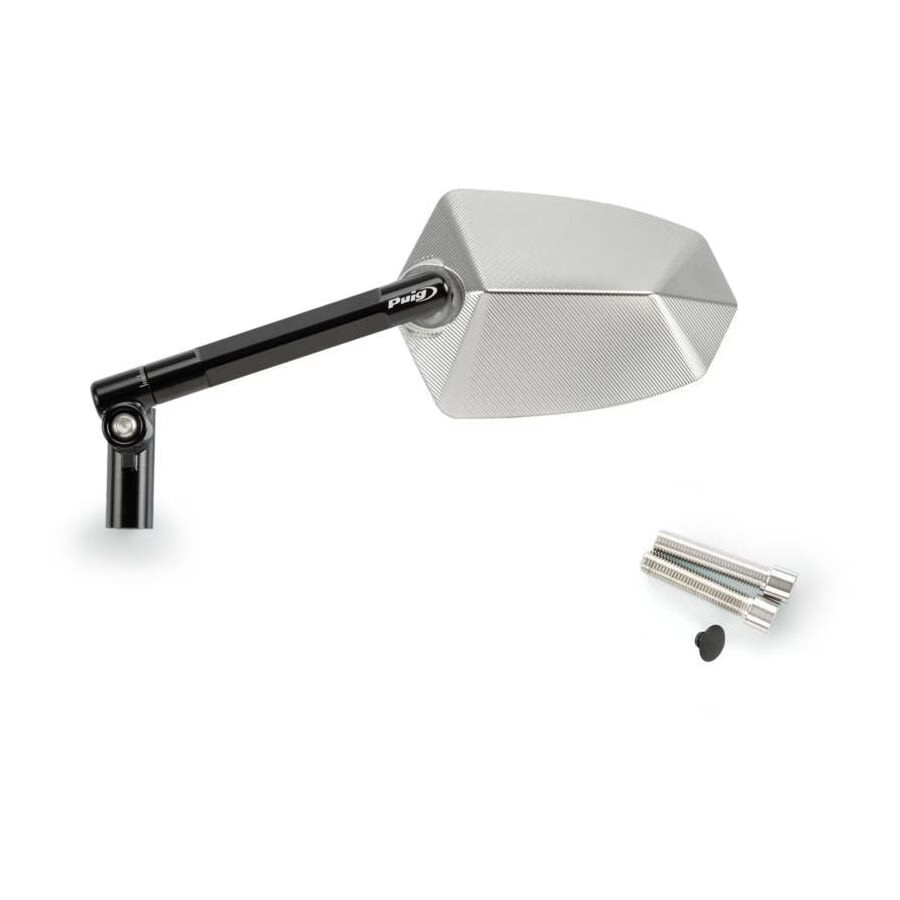 Puig GT.1 Mirror - Black/Aluminum, Left/M10x1.25 With M8 Adapters 019ND