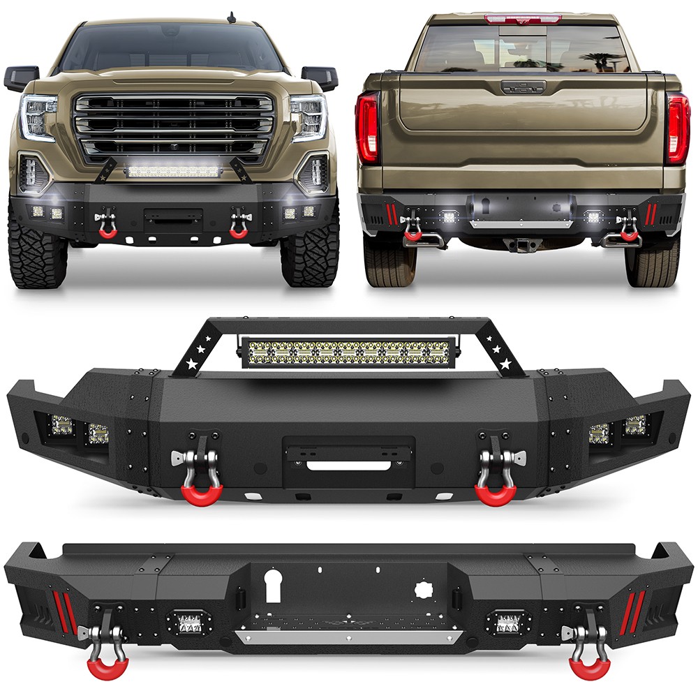 Front/Rear Bumper For 2019-2022 GMC Sierra 1500 w/Sensor Holes & Winch Plate