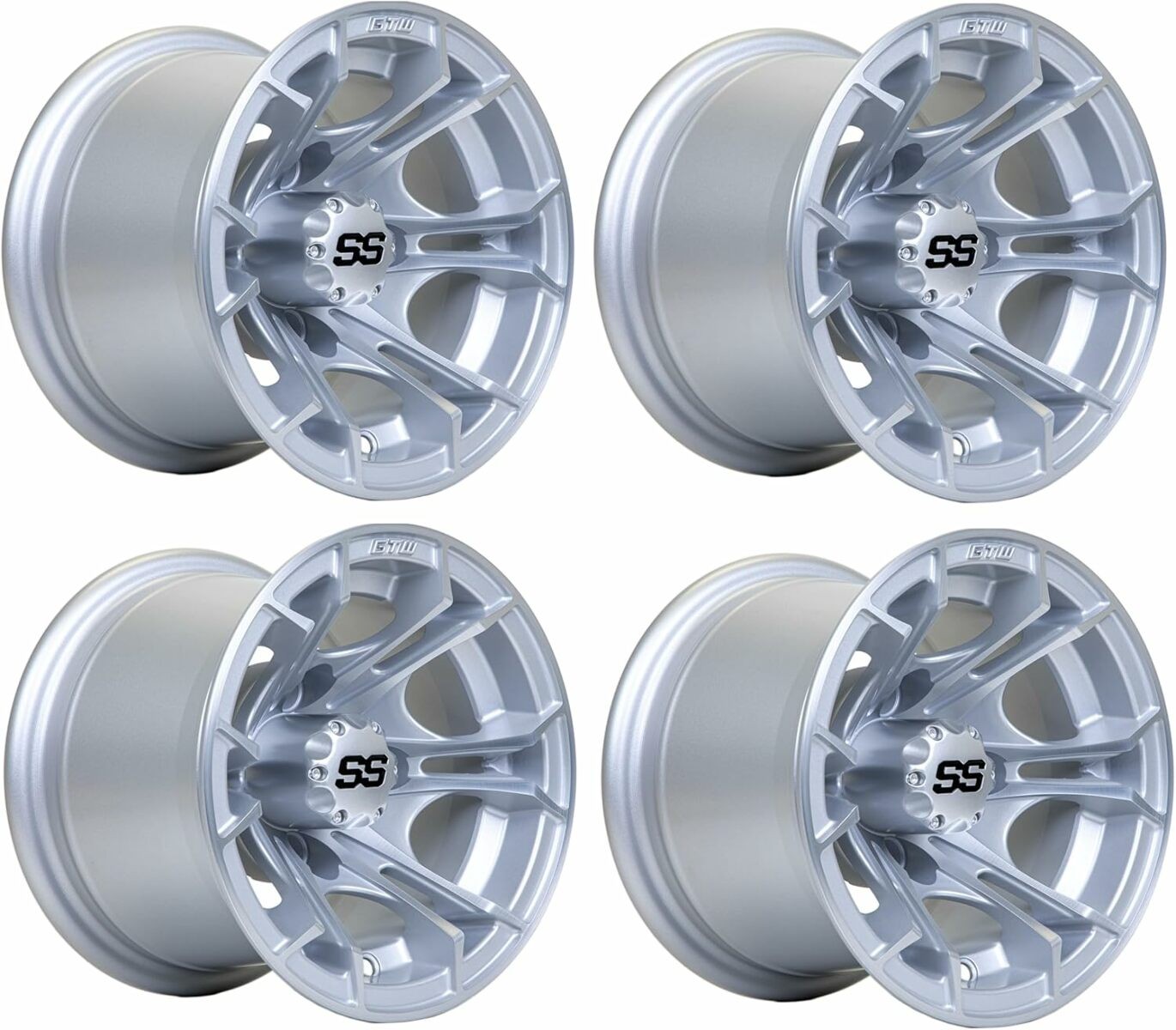 GTW Spyder 10 inch Machined/Silver Aluminum Golf Cart Wheel | 3:4 Offset | Set 4